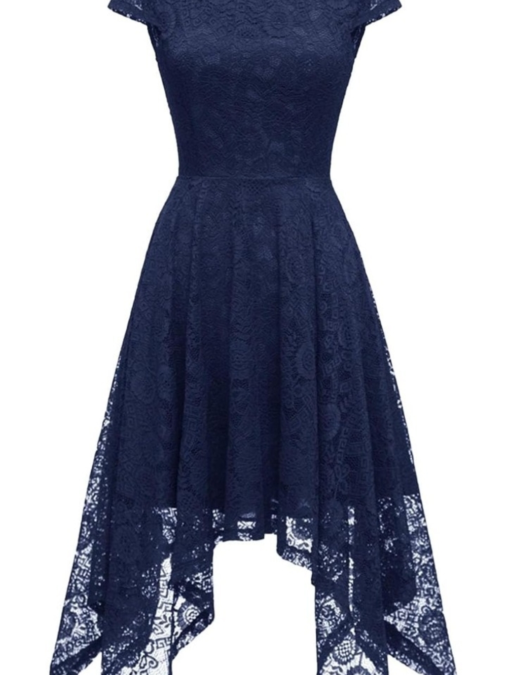 Women's Navy Lace High-Low Party Dress